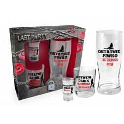 NIEZBĘDNIK KAWALERSKI-zestaw: szklanka do piwa 400ml, szklanka do whisky 270ml, kieliszek do wódki 35ml (czerwono-czarny)