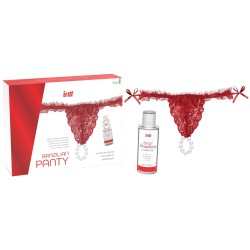 Stringi damskie z perłami i żelem truskawkowym RED