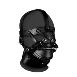 Head Harness with Zip-up Mouth and Lock - Black
