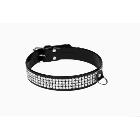 Wiązania-WHIPS lakier, obroża damska z kryształkami, czarna, 3cm