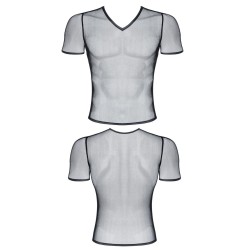 Męski t-shirt z elastycznej siatki w serek xxl